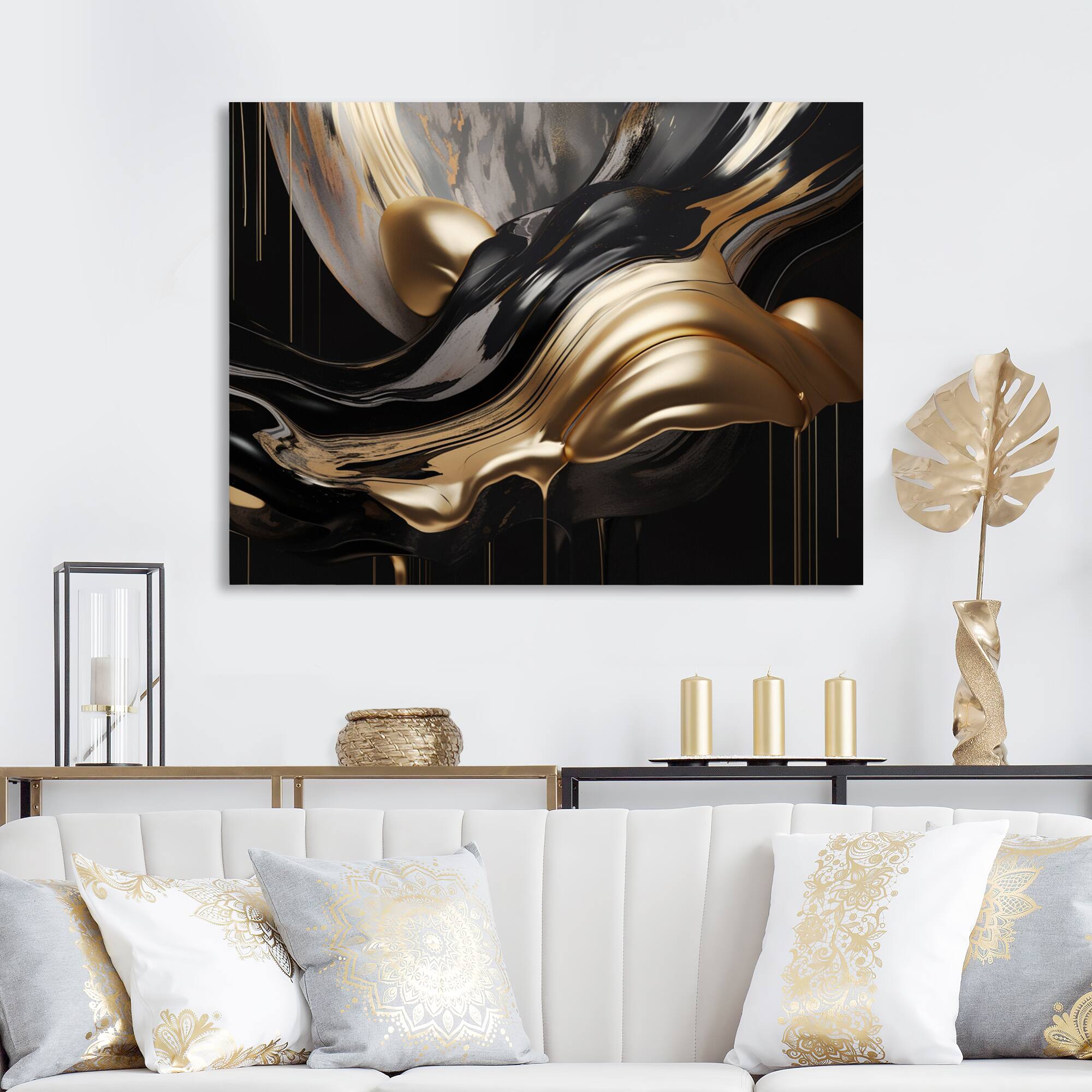 Designart "Gold And Black Captivating Marble Ii" Abstract Marble Wall Decor